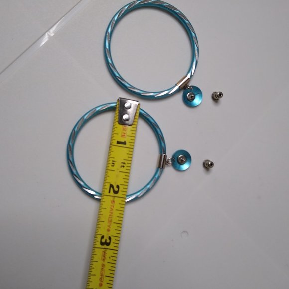 Blue Metal Large Dangle Hoop Earrings - Picture 13 of 13